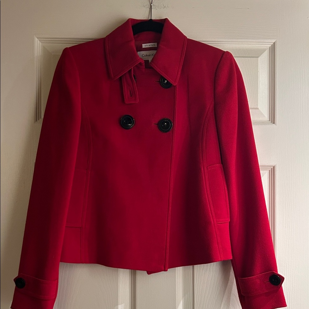 Calvin Klein Women's Bold Red Pea Coat